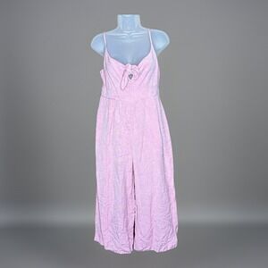 LOFT Jumpsuit 2 Pink Linen Blend Tie Front Cropped Cottage Coastal‎ Fairy Resort